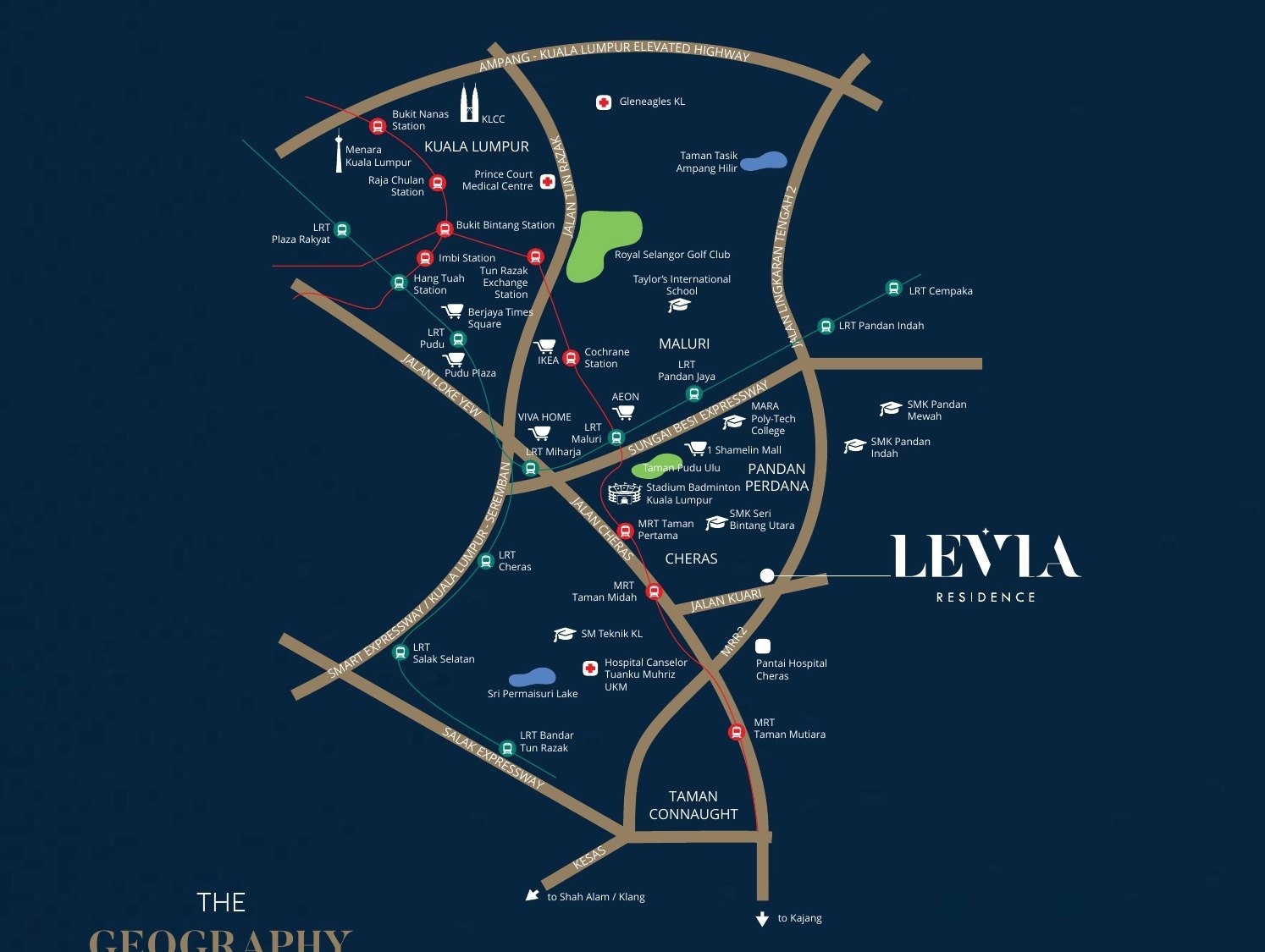 Levia Residence Cheras location map showing MRR2, Jalan Kuari, MRT stations and surrounding Kuala Lumpur landmarks